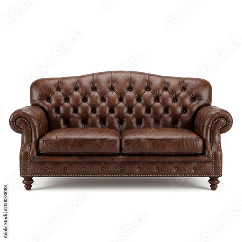 Brown leather Chesterfield sofa with tufted back and arms  classic furniture design