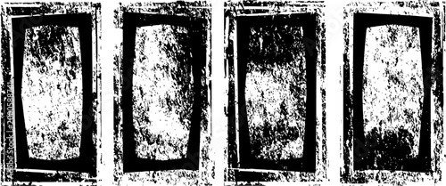 Set of four vintage rectangular grunge textures with distressed and scratched black and white backgrounds