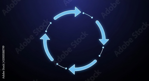 Glowing blue circular arrow cycle on a dark gradient background