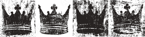 grunge vintage crowns set with textured distress and worn effects in black and white