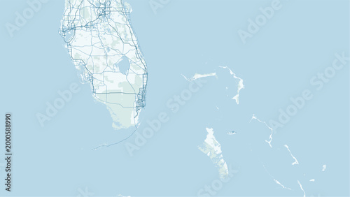 Modern minimalist vector map of Miami and Miami Beach. High-quality SVG illustration of Biscayne Bay islands, city grid, and coastline for Florida travel posters and design.