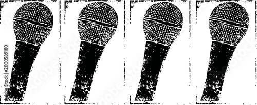 vintage microphone illustrations in black and white, music recording and broadcasting icons
