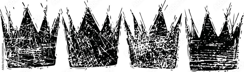 Obraz premium Grunge black crown silhouettes with textured distressed style, set of four different designs
