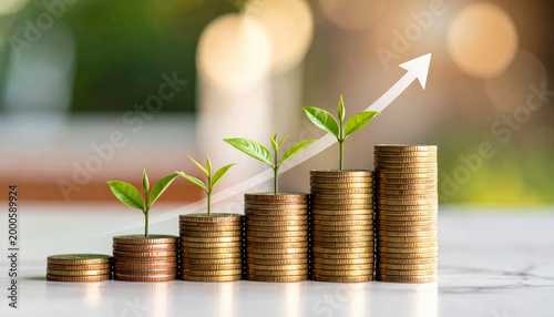 Coin stack, plant growth, investment, finance