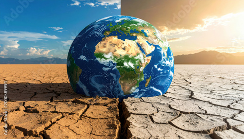 Global warming, dry land, cracked earth, planet earth, climate change