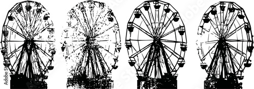 black and white ferris wheel variations amusement park attraction silhouettes in different grainy textures