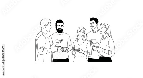Fotografie Diverse group of friends enjoying a coffee break and conversation