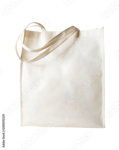 Blank white reusable fabric tote bag on isolated background