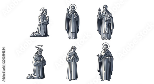 Religious Figures Depicting Spirituality And Devotion With Distinct Robes And Sacred Symbols Of Faith And Belief