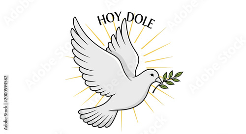 White Dove Bird With Green Leaf Branch Symbolizing Peace Hope Renewal And Spirituality With Radiating Light