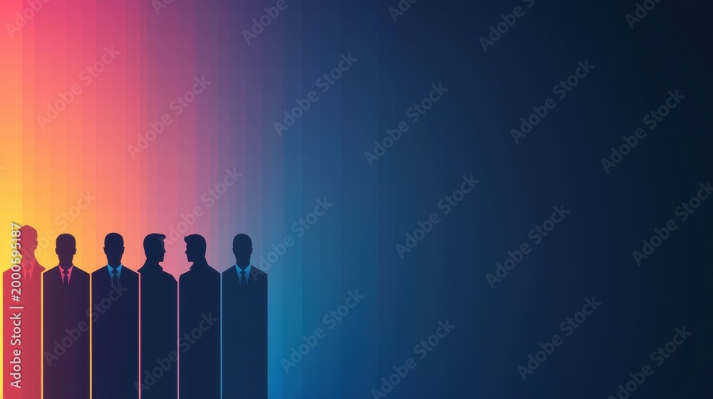 Fototapeta premium Colourful Silhouette Group Connection Colorful silhouettes forming a network of interconnected lines, representing global connection.