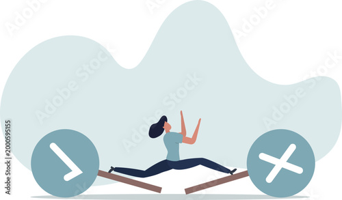 Business decision right or wrong, true or false, correct and incorrect, moral choosing option concept.person's life situation and his activities.