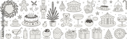 Christmas and holiday celebration including gingerbread man nutcracker teddy bear cake gifts and festive decorations