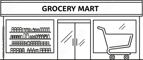 grocery,mart,store,shop,retail,supermarket,shopping,cart,market,food,products,business,outline,vector,icon,front,building,commerce,illustration,modern
