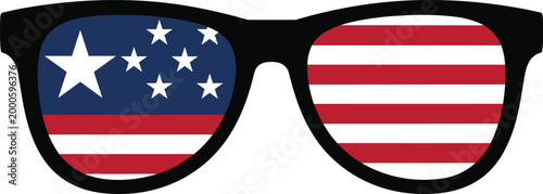 Patriotic sunglasses with American flag design, stars and stripes lenses vector illustration for independence celebration and summer style concept