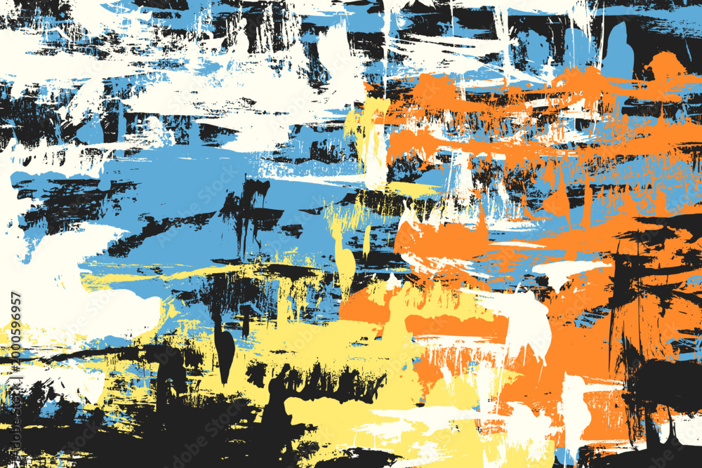Fototapeta premium Artistic Contemporary Paint Stroke Texture. Colorful Grunge Textured Flat Background. Urban graffiti punk overlay. Vector distressed paint splashes and brush on canvas.