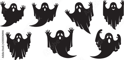 Set of spooky ghost vector illustration icons