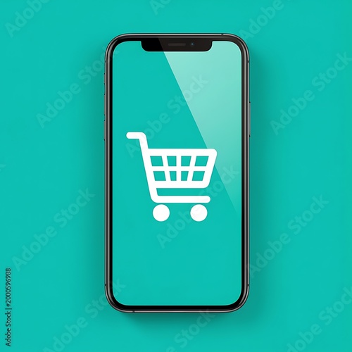Smartphone with shopping cart icon on screen  mobile shopping concept  ecommerce  online store  digital marketplace