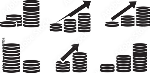 Vector illustration of various coin stack icons