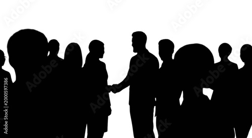 Black silhouette of people shaking hands in a crowd isolated on transparent background, Vector