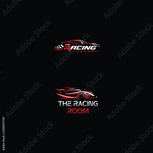 Obraz na płótnie Racing car logo design with red sports vehicle Vector