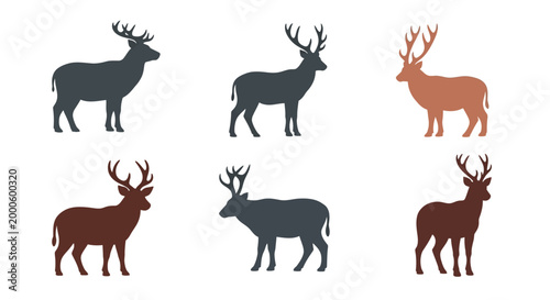 Deer silhouettes in various colors standing.