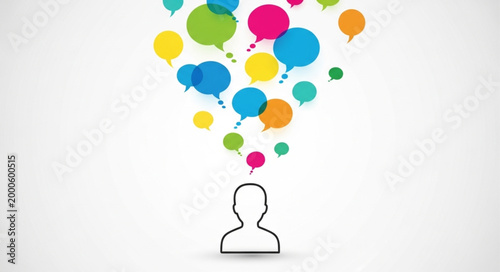 Person with colorful thought bubbles.