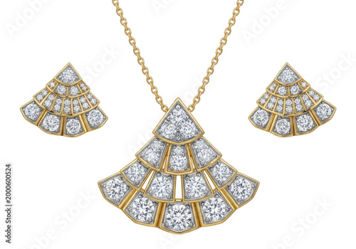 Elegant diamond and gemstone drop pendant necklace with earrings set