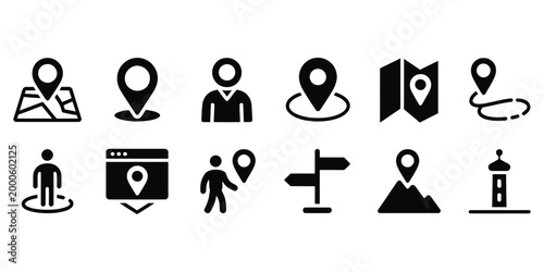 Minimalist black set of people activities and symbols black people flat modern style