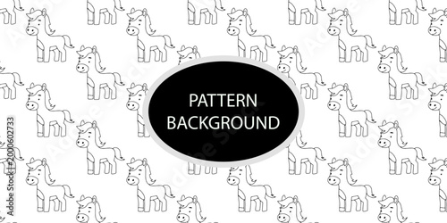 Handrawn popular baby horse activity pattern background.  Line minimal fabric for cafe, design menu. Breakfast, lunch, dessert, chocolate sweets