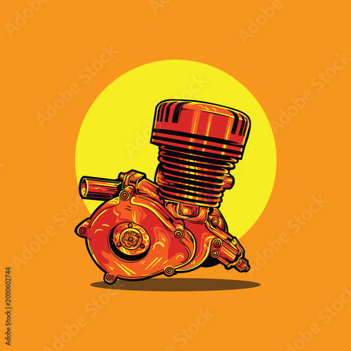 Gold Classic Motorcycle Engine Vector Stock Illustration