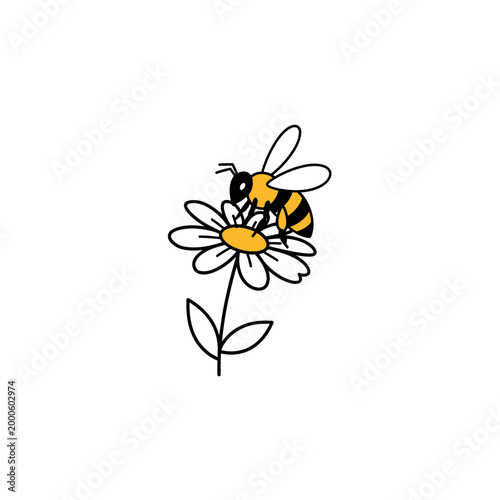 Minimalist Bee on a Daisy Flower Vector Illustration