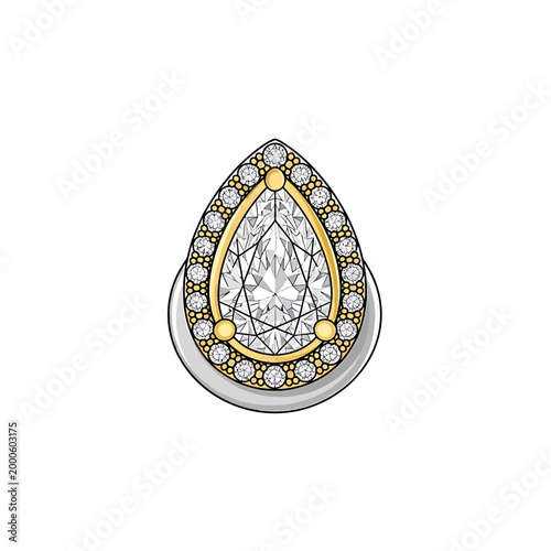 Pear Shaped Diamond Pendant with Halo of Jewels Vector Illustration