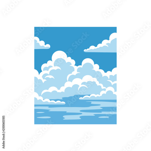 Blue Sky and White Fluffy Clouds Sea Landscape Vector Illustration