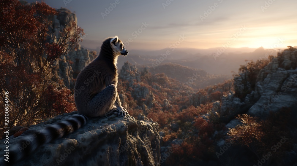 Fototapeta premium Ring-Tailed Lemur Sunset View