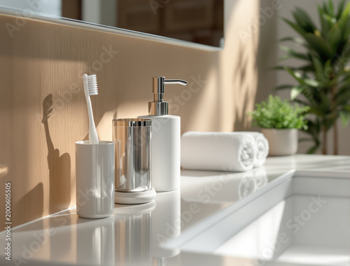 Modern bathroom sink with soap dispenser