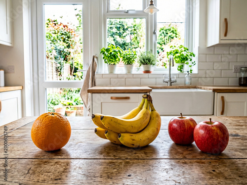Fresh fruits on kitchen table
