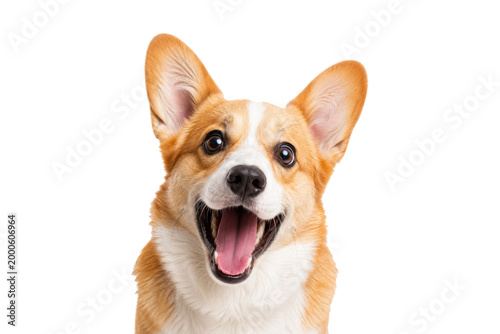 Принти на полотні Happy Pembroke Welsh Corgi dog smiling with tongue out, isolated on clean backgr