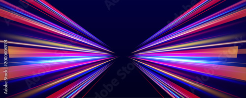 Abstract luminous streaks create a strong perspective of speed across a dark background. Smooth transitions enhance the sense of direction. A clean digital concept of motion.