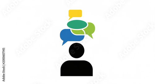 Person with speech bubbles head.