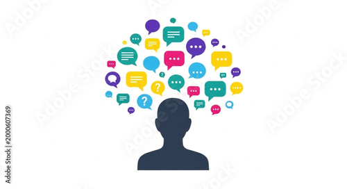 Person with speech bubbles head.