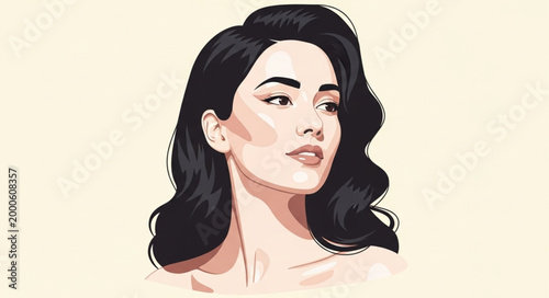 Portrait of a beautiful woman with dark wavy hair.