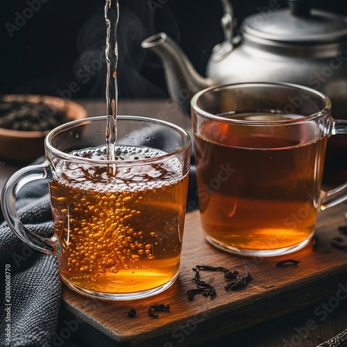 Two Glasses of Hot Tea Being Poured.