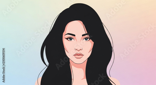 Portrait of a young woman with long black hair.