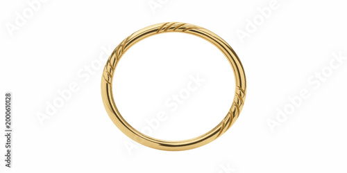 A luxury golden ring jewelry object with a diamond jewel design is isolated on a white background as a fashion gift symbol of love and wedding