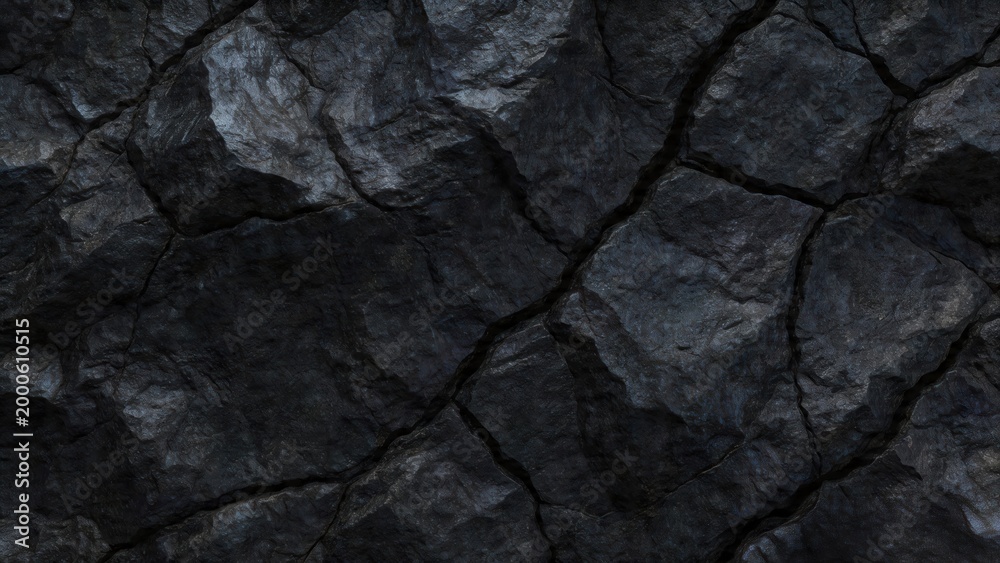 Fototapeta premium Rock wall texture with moss, natural stone surface background, seamless rugged pattern