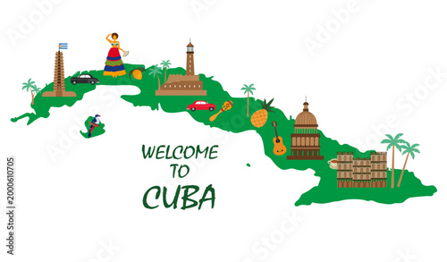 Cuba symbol icon famous destination attraction illustration