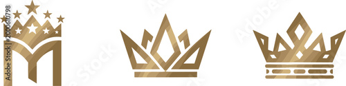 Luxury golden crown logo set featuring elegant royal symbols, premium monarchy emblems, and sophisticated geometric designs for branding identity
