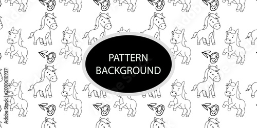 Outline handrawing horse and elephant cute pattern background design . Repeating exploding print, texture for fabric, wallpaper and wrapping. Flat vector illustration