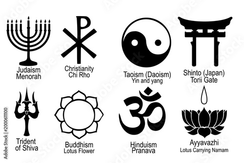 Religious Signs Set. Collection of Symbols of Various Religion and Faith Icons Isolated on white Background Vector Illustration. Islam, Christianity, Judaism and Others